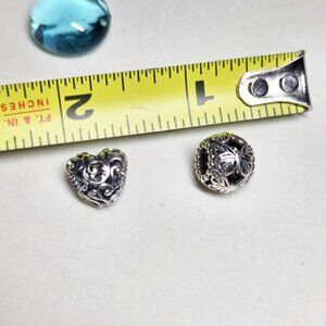 2 Sterling Silver Beads Charms For Charm Bracelets Openwork Heart And Butterfly